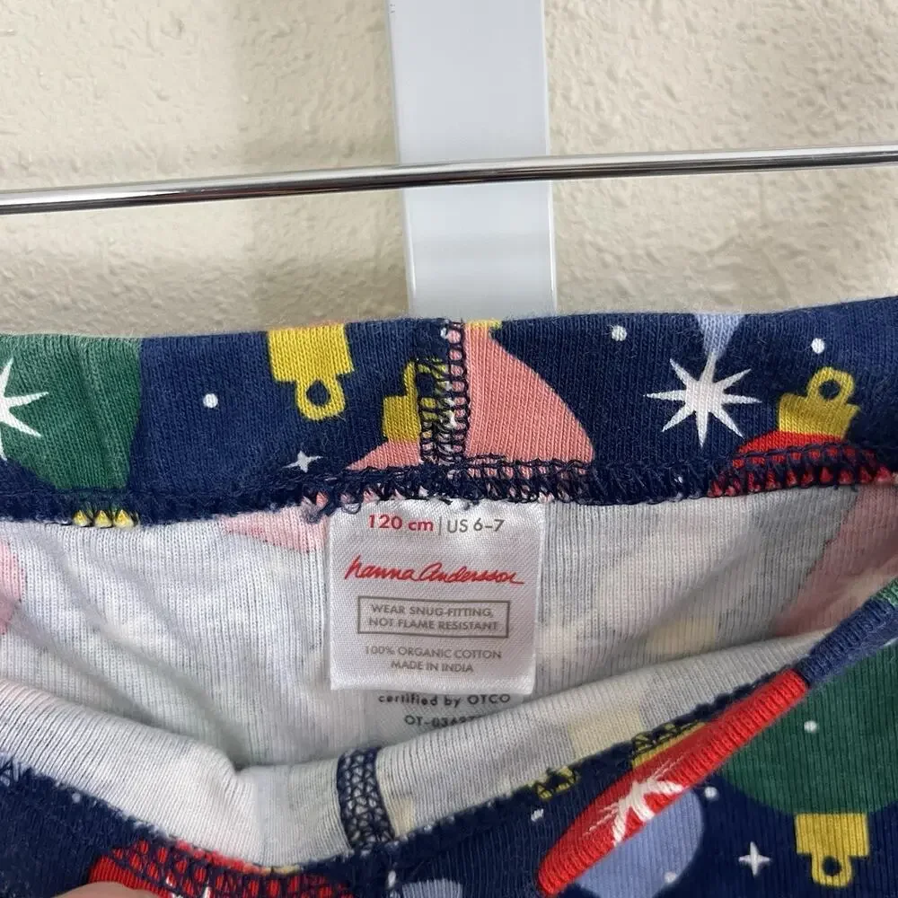 Hanna Andersson Long John Pajama Set Kids Size 6-7 Organic Cotton Ornaments